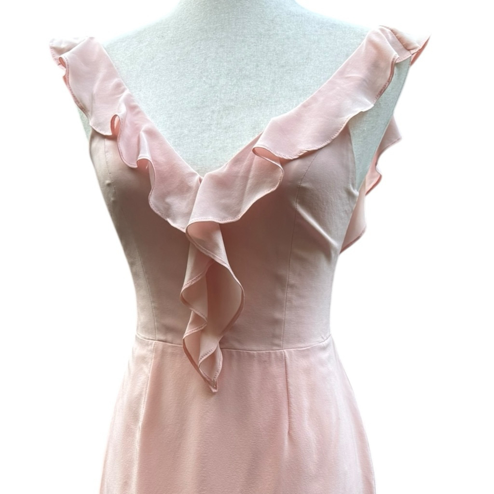 Amanda Uprichard Petal Pink Blush 100% Silk Mini Dress Small Ruffle V-Neck - Picture 7 of 12